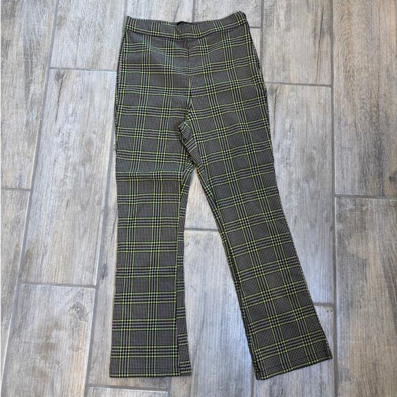 Urban Outfitters Womens Black Green Plaid Cropped Mini Flare Pants Y2K Indie 6 - Picture 2 of 5